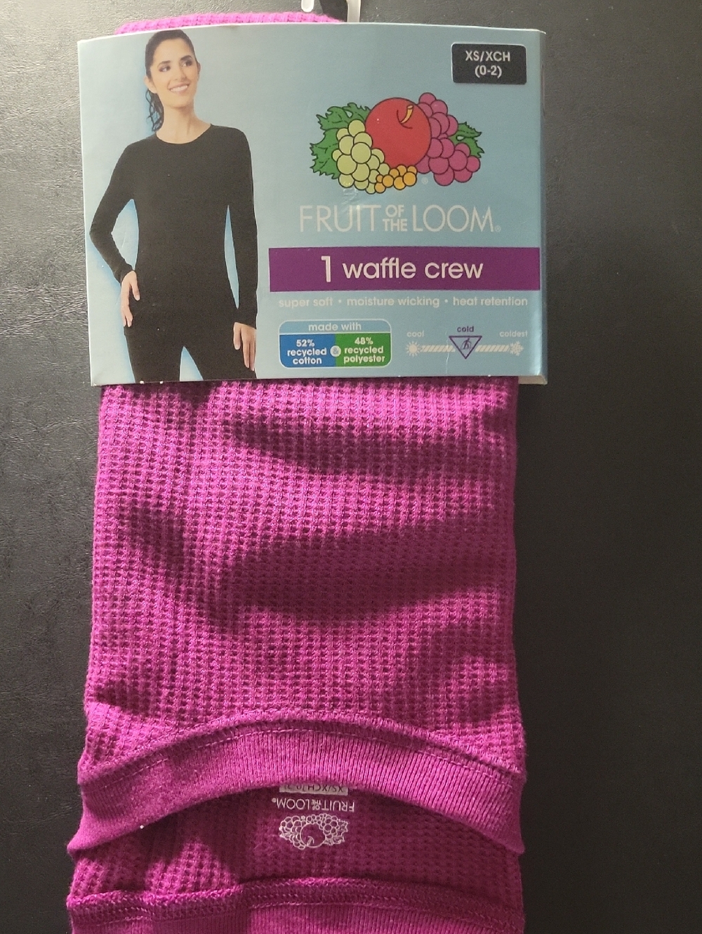 Fruit of the Loom Women's Waffle Crew Sweater - Fuchsia Pink.     4
